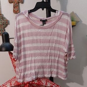Lavender And Cream Stripe Crop Top With Hood
